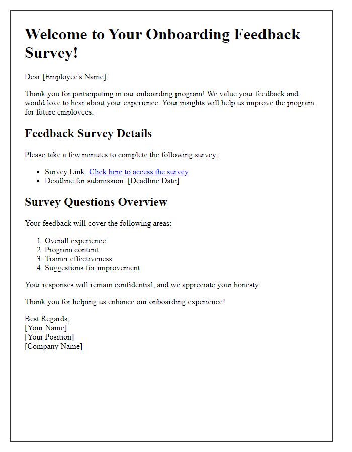 Letter template of onboarding program feedback survey