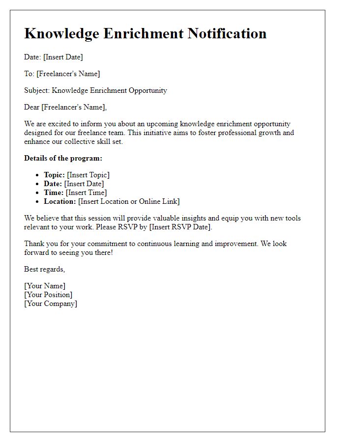 Letter template of freelance knowledge enrichment notice