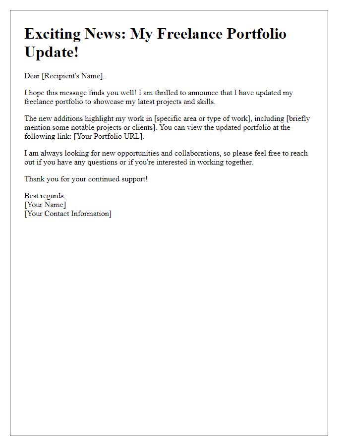 Letter template of freelance portfolio update announcement