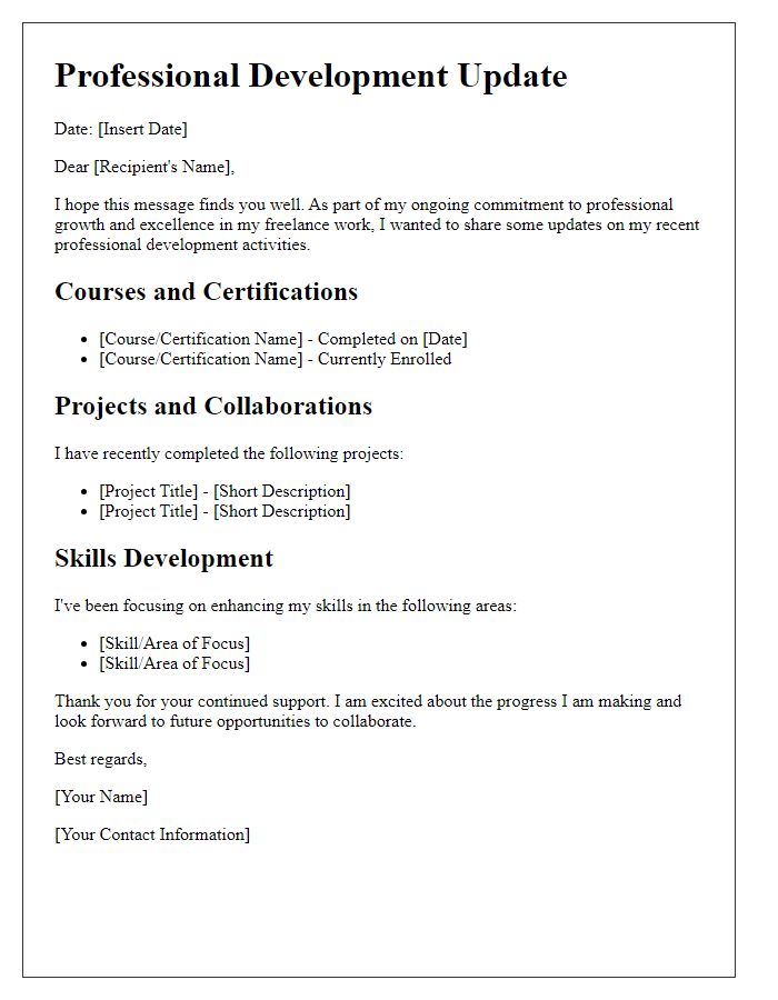 Letter template of freelance professional development update