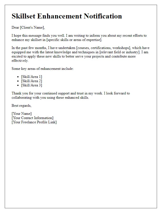 Letter template of freelance skillset enhancement notification