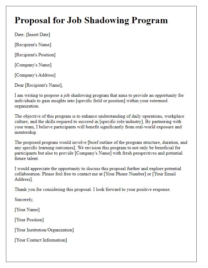 Letter template of proposal for job shadowing program