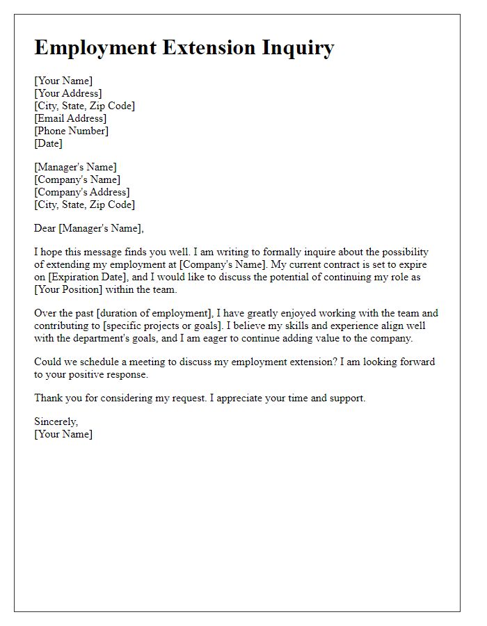 Letter template of employment extension inquiry for full-time staff