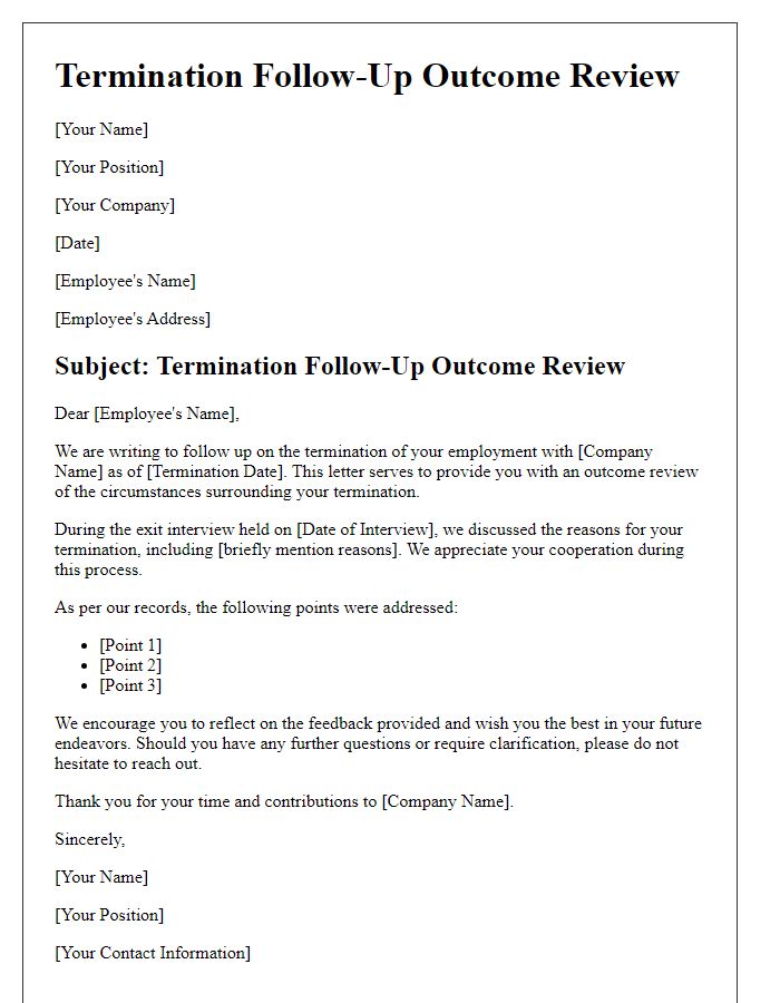 Letter template of termination follow-up outcome review