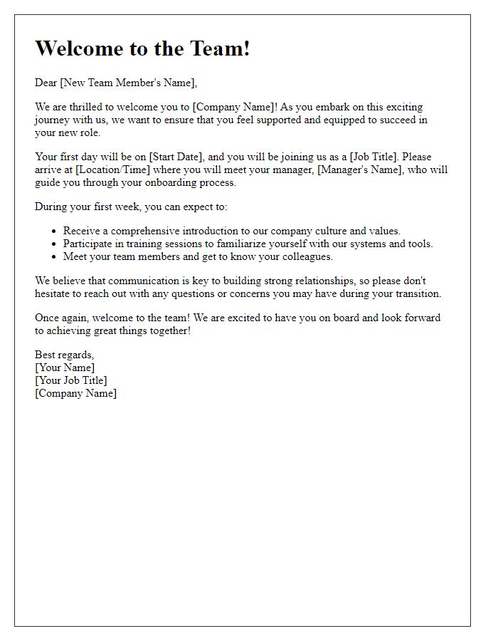 Letter template of onboarding introduction for new team members