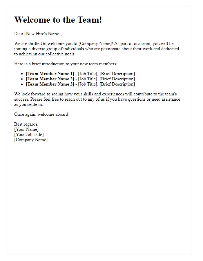 Letter template of team introduction for new hires