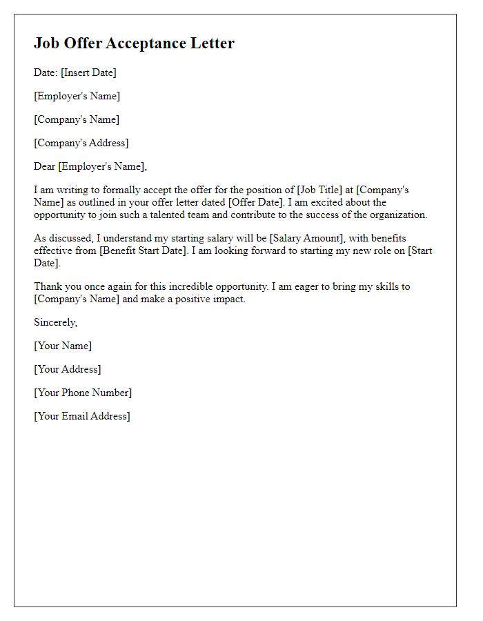 Letter template of executive job offer acceptance.