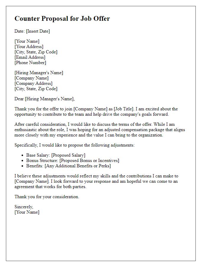 Letter template of executive job offer counter proposal.