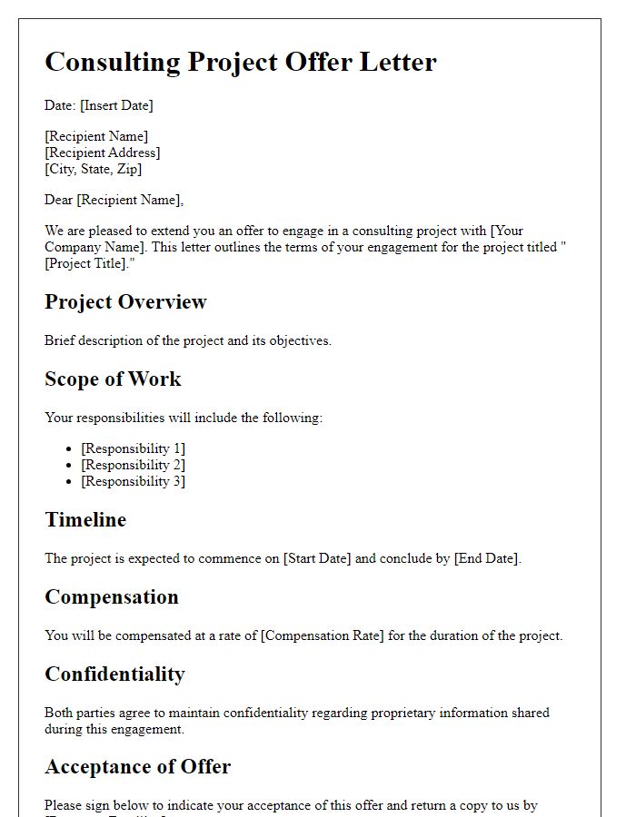 Letter template of consulting project offer letter