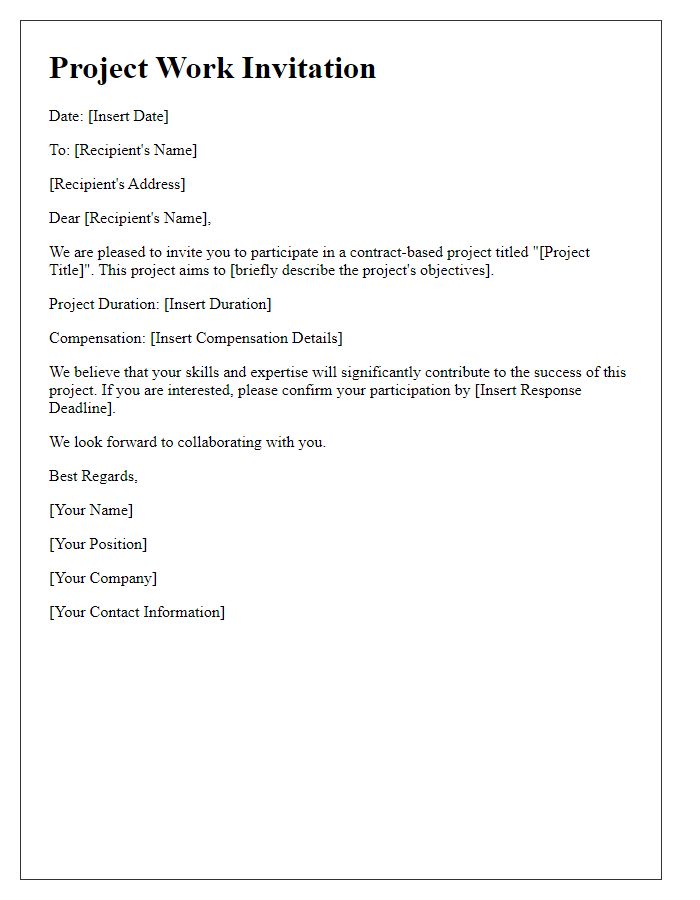 Letter template of contract-based project work invitation