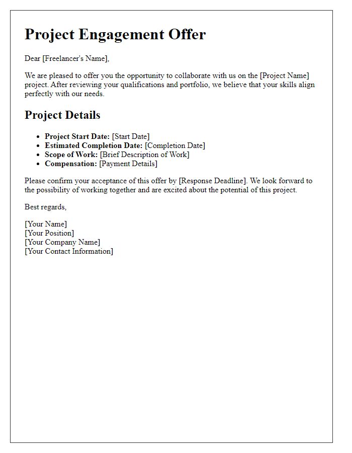 Letter template of freelance project engagement offer