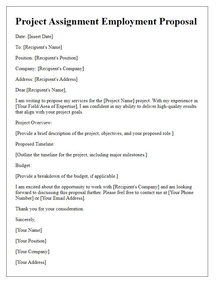 Letter template of project assignment employment proposal