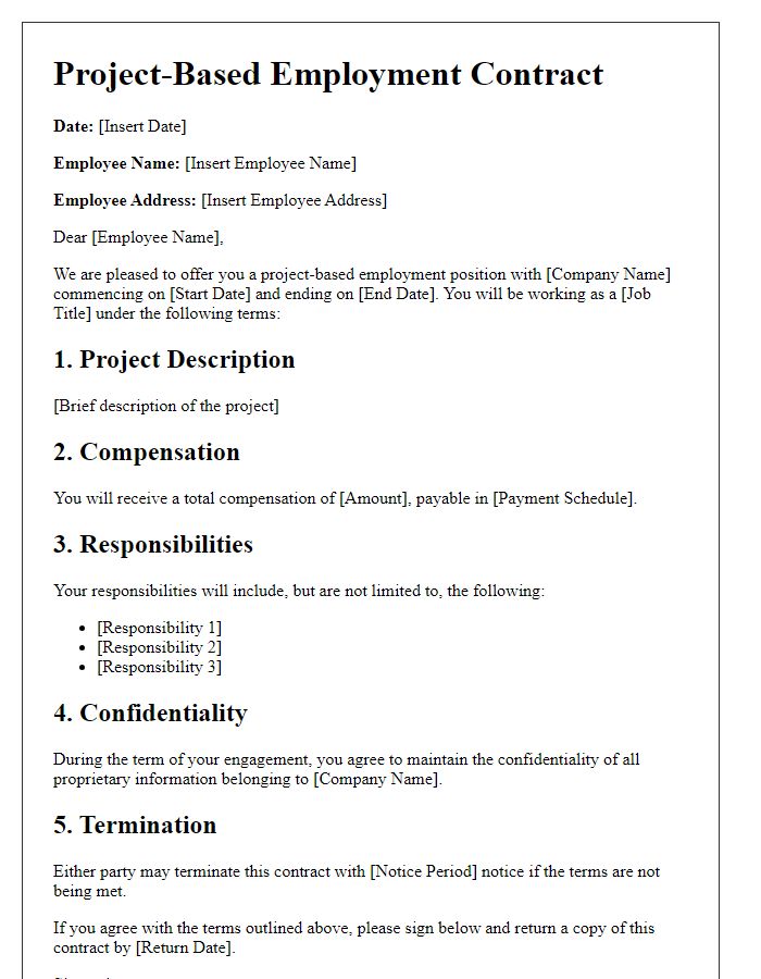 Letter template of project-based employment contract