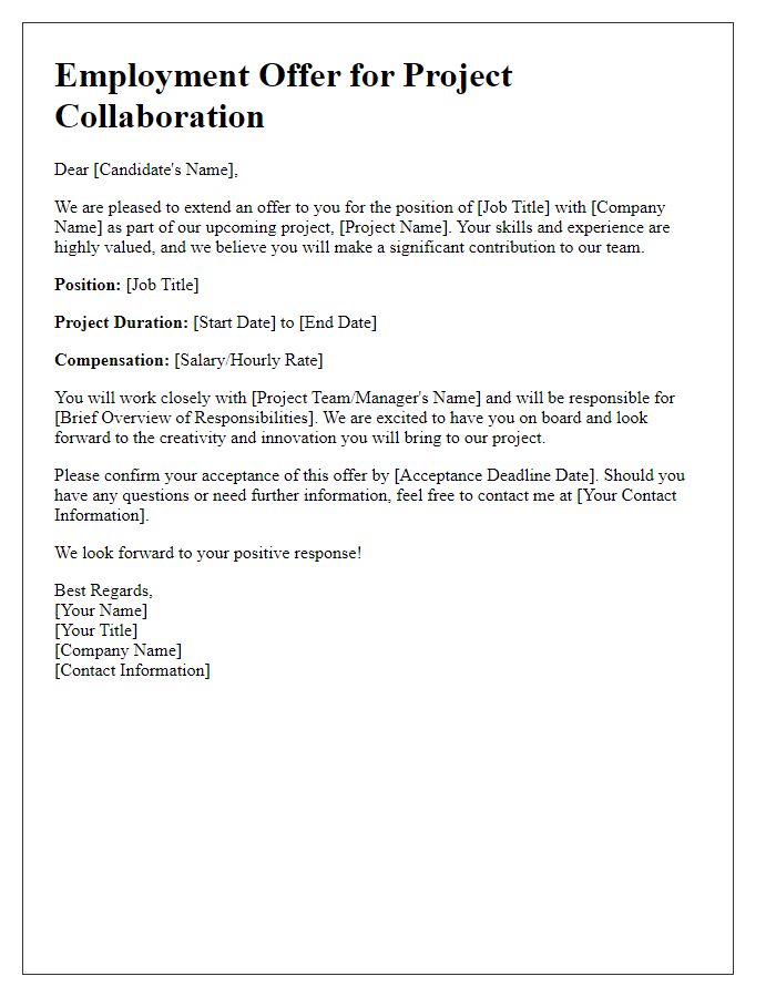 Letter template of project collaboration employment offer