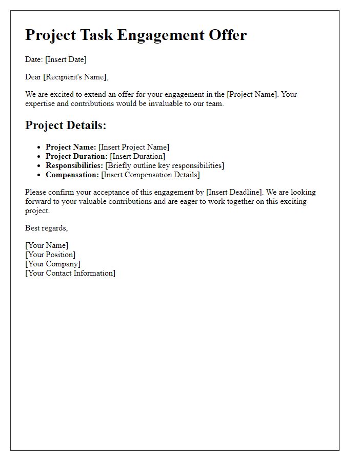 Letter template of project task engagement offer