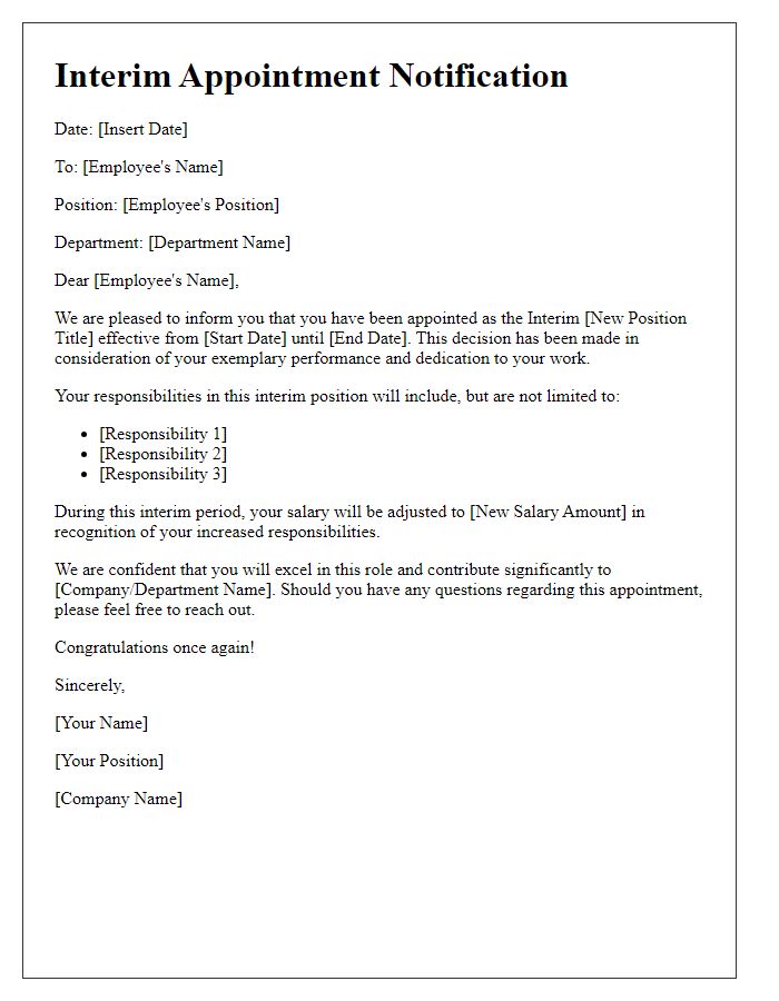 Letter template of interim appointment notification