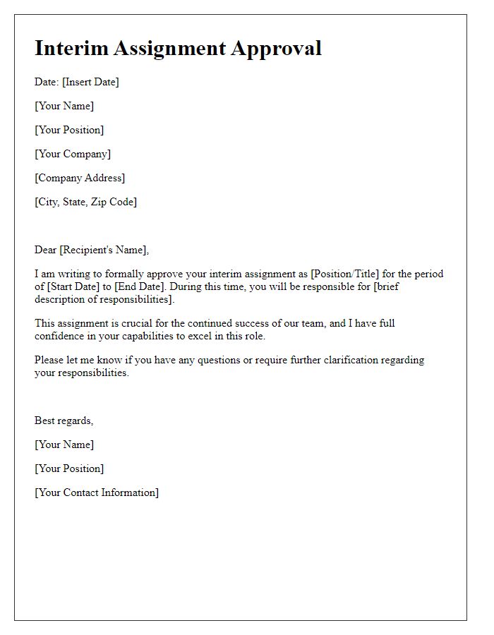 Letter template of interim assignment approval