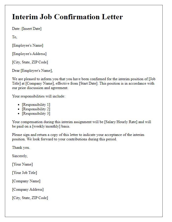 Letter template of interim job confirmation