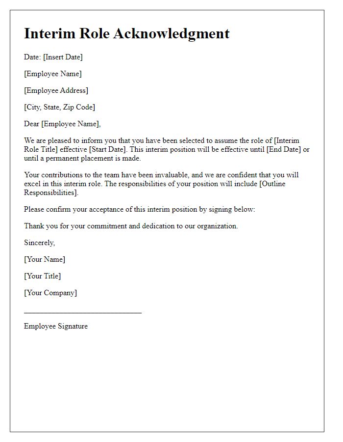 Letter template of interim role acknowledgment