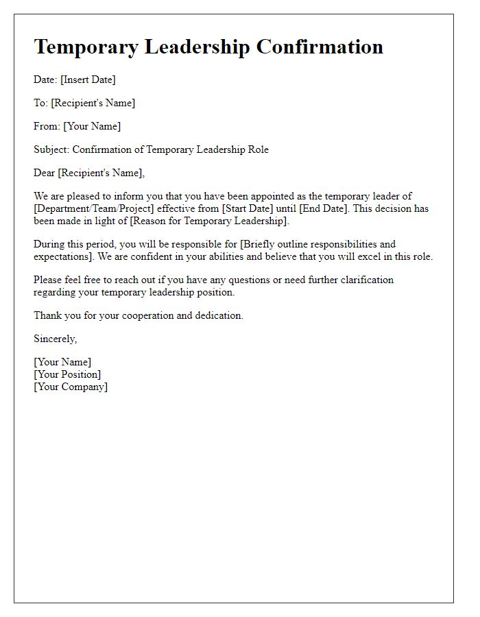 Letter template of temporary leadership confirmation