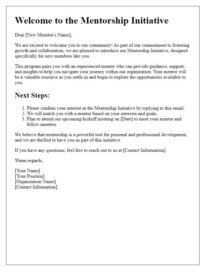 Letter template of mentorship initiative for new members