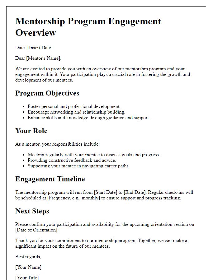 Letter template of mentorship program engagement overview