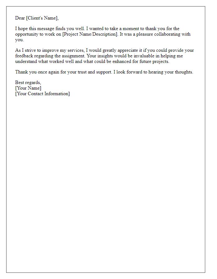 Letter template of freelance assignment feedback request