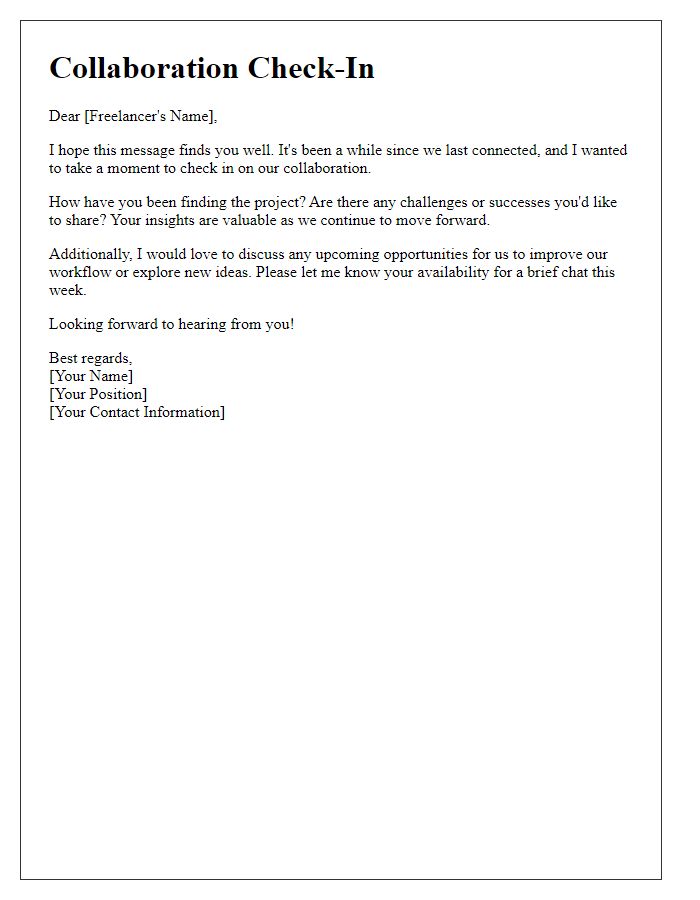 Letter template of freelance collaboration check-in