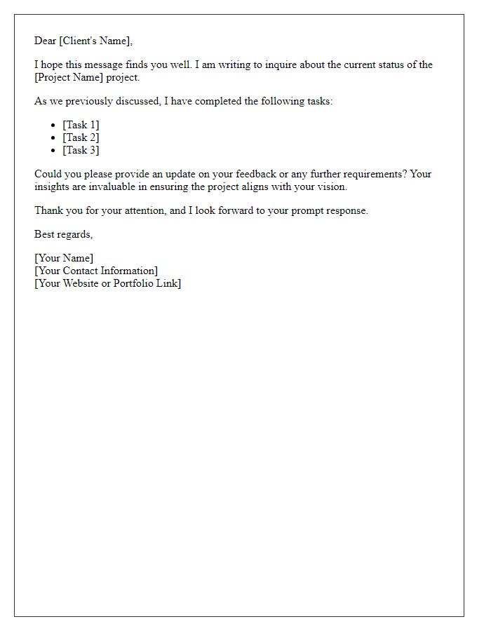 Letter template of freelance project status inquiry