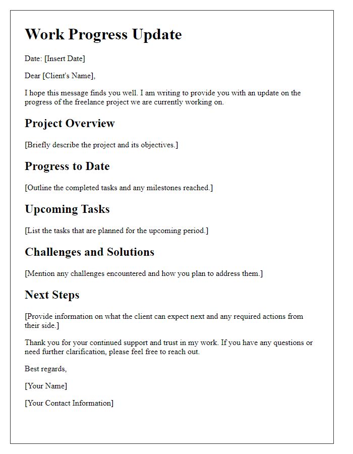 Letter template of freelance work progress update