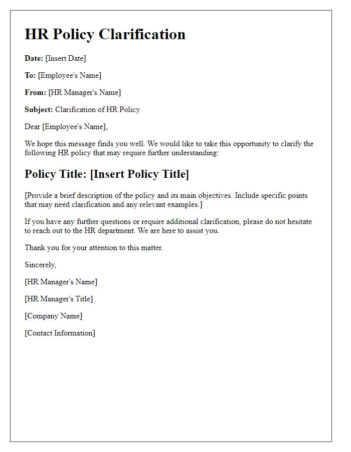 Letter template of HR policy clarification document