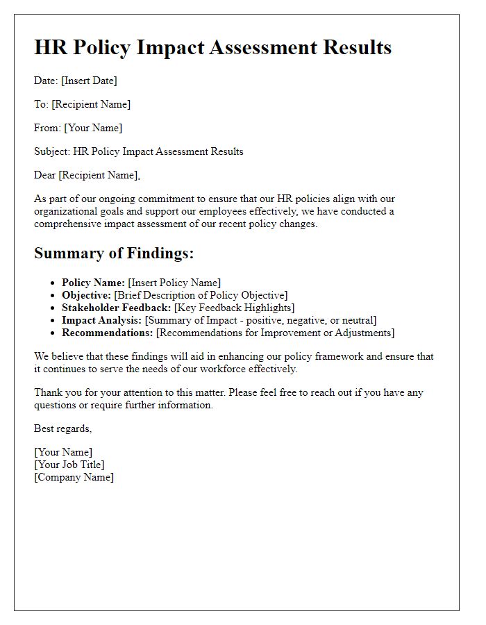 Letter template of HR policy impact assessment results