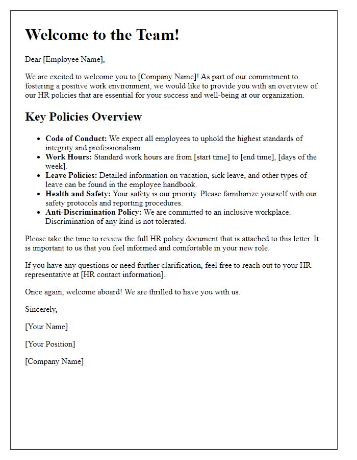 Letter template of HR policy overview for new hires