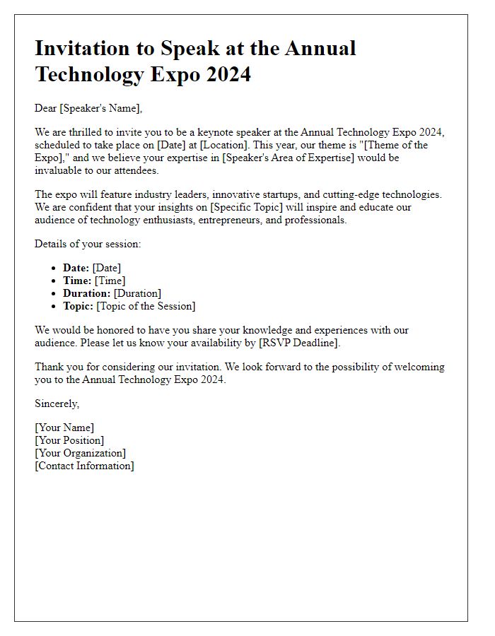 Letter template of speaker invitation for a technology expo.