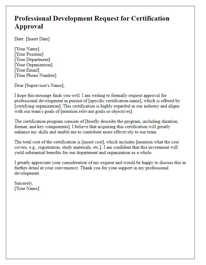 Letter template of professional development request for certification approval