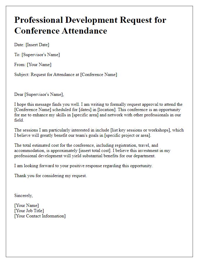 Letter template of professional development request for conference attendance