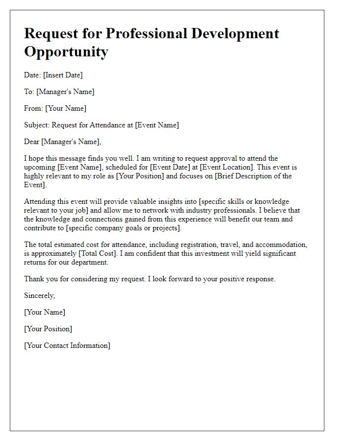 Letter template of professional development request for industry-related event