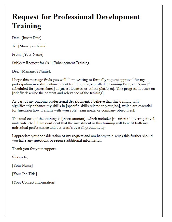 Letter template of professional development request for skill enhancement training