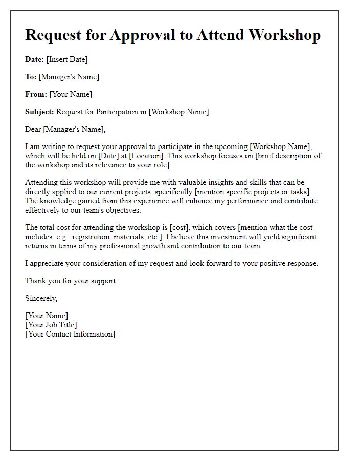 Letter template of professional development request for workshop participation