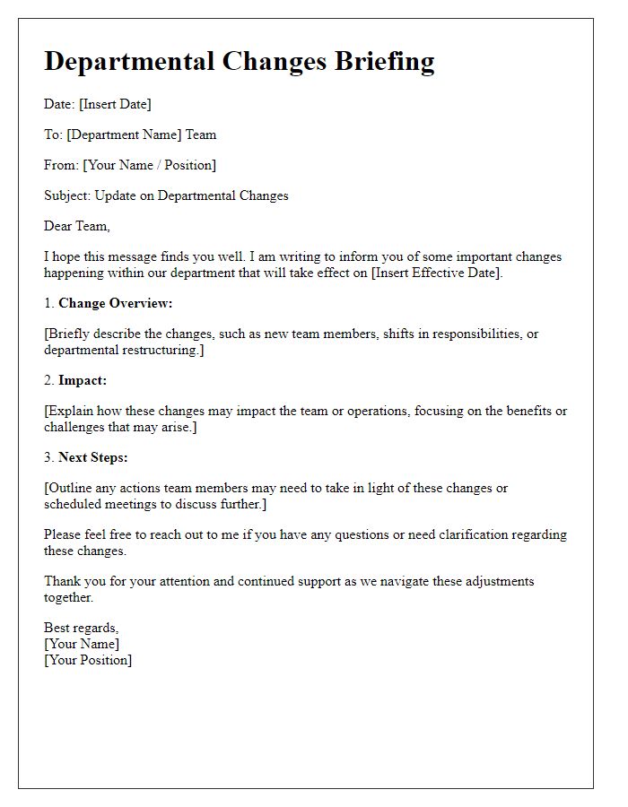 Letter template of departmental changes briefing