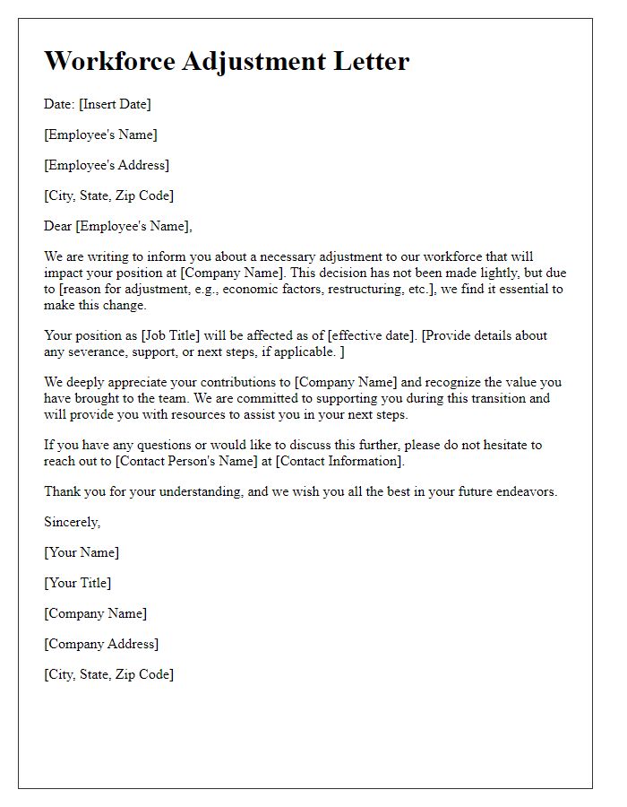 Letter template of workforce adjustment letter