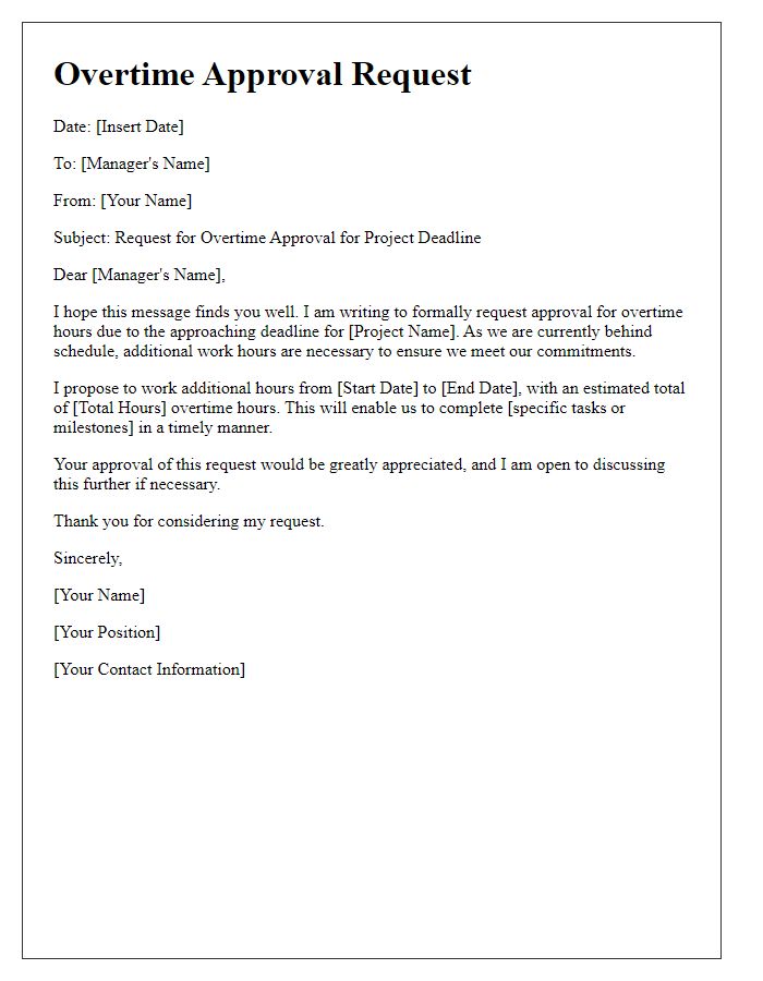 Letter template of overtime approval request for project deadline.