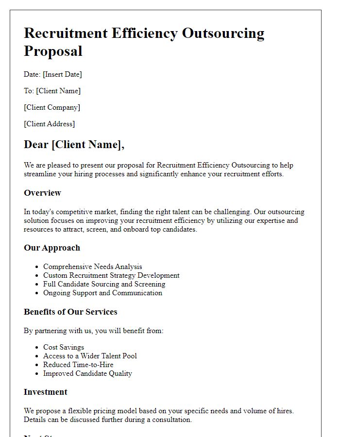 Letter template of recruitment efficiency outsourcing proposal