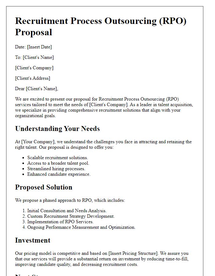 Letter template of recruitment process outsourcing (RPO) proposal