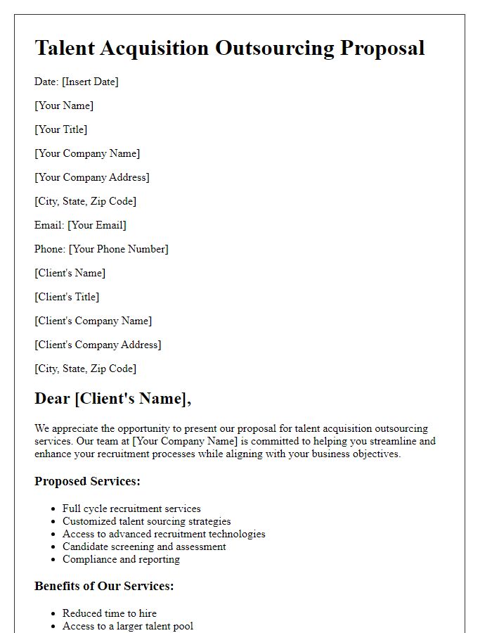 Letter template of talent acquisition outsourcing proposal