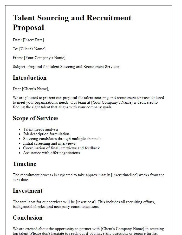 Letter template of talent sourcing and recruitment proposal