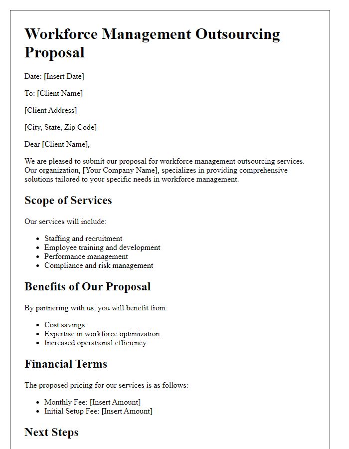 Letter template of workforce management outsourcing proposal