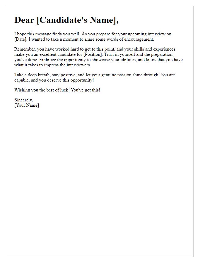 Letter template of encouragement for confident interview performance