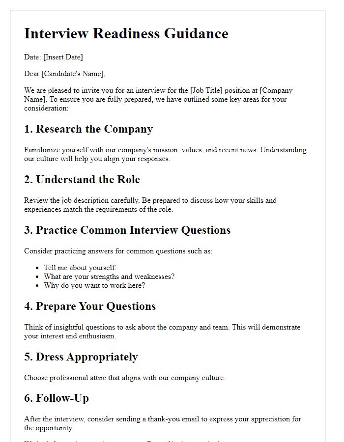 Letter template of guidance for interview readiness