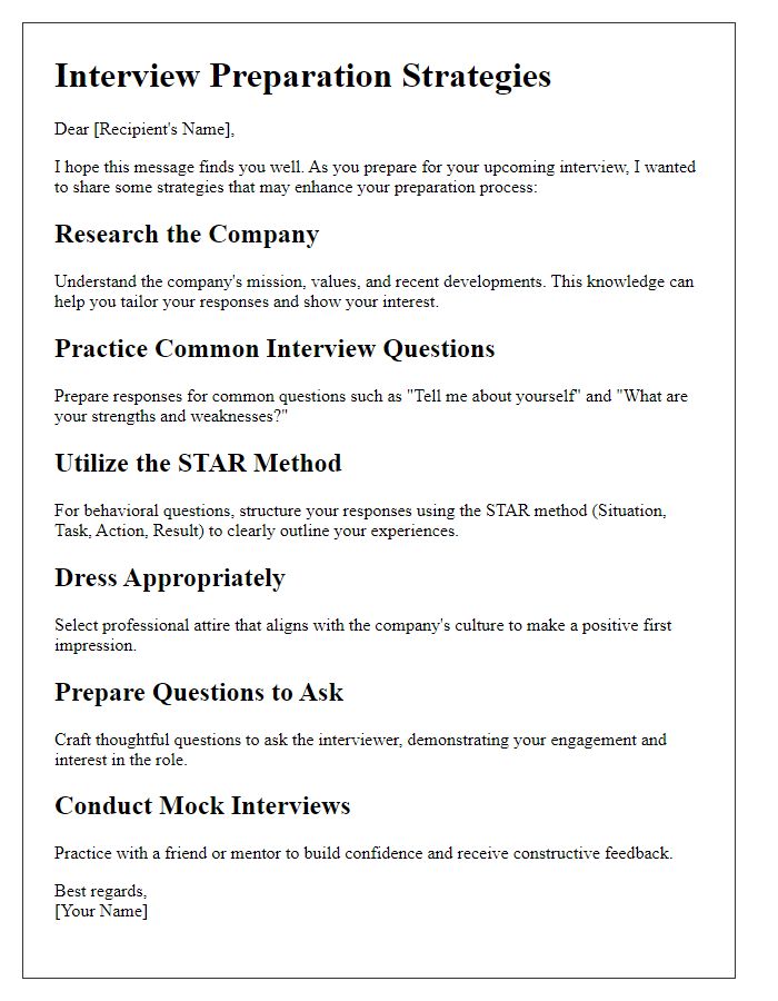 Letter template of strategies for effective interview prep